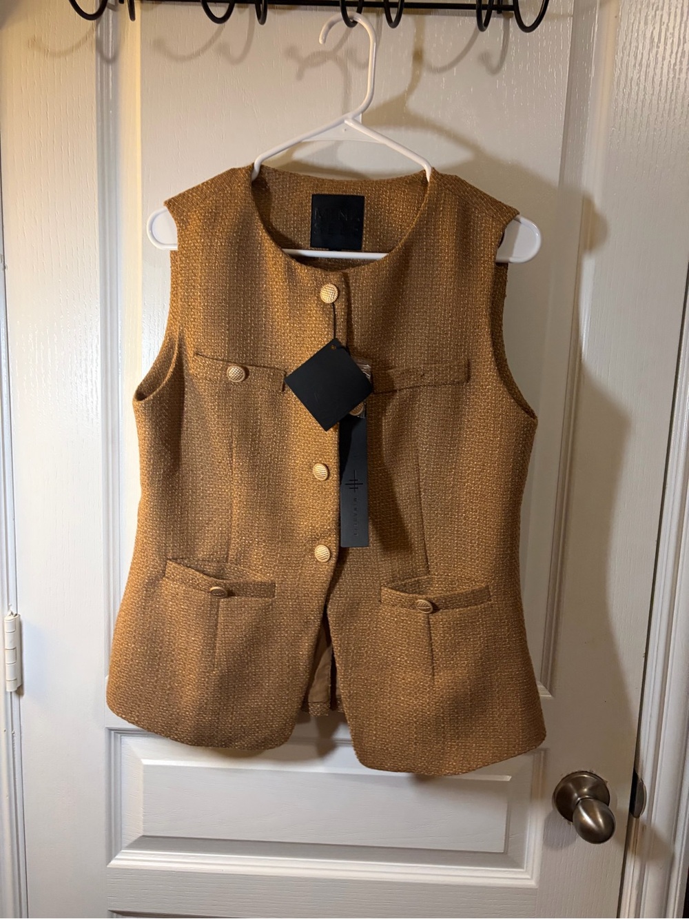 Sleeveless Textured Vest in Camel by Unknown Brand